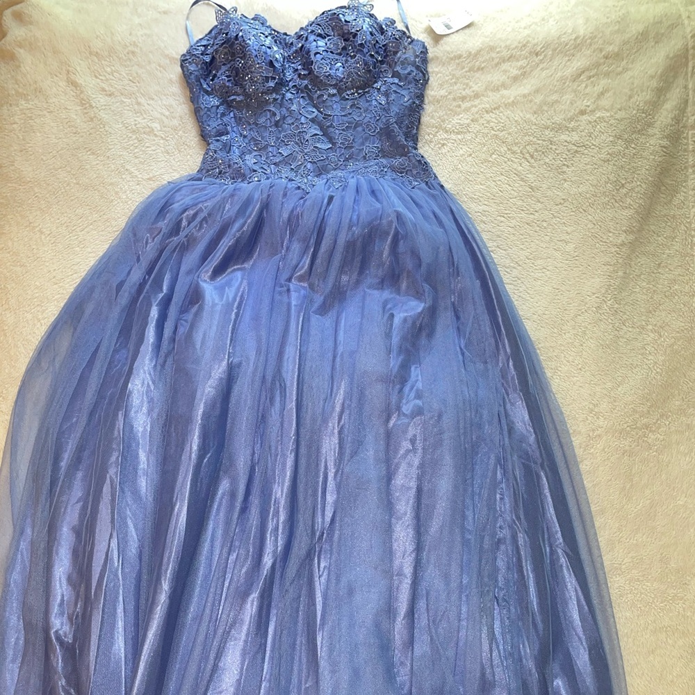 BCX Dress Periwinkle Strapless Lace Bodice Evening Ball Prom Dress/Gown - Picture 2 of 10